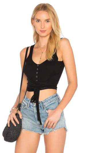 Orion RIbbed Wrap Crop Tank Black