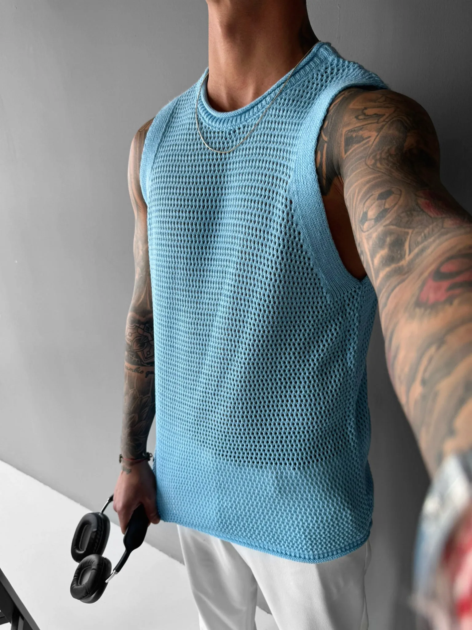 Oversize Textured Tanktop - Blue