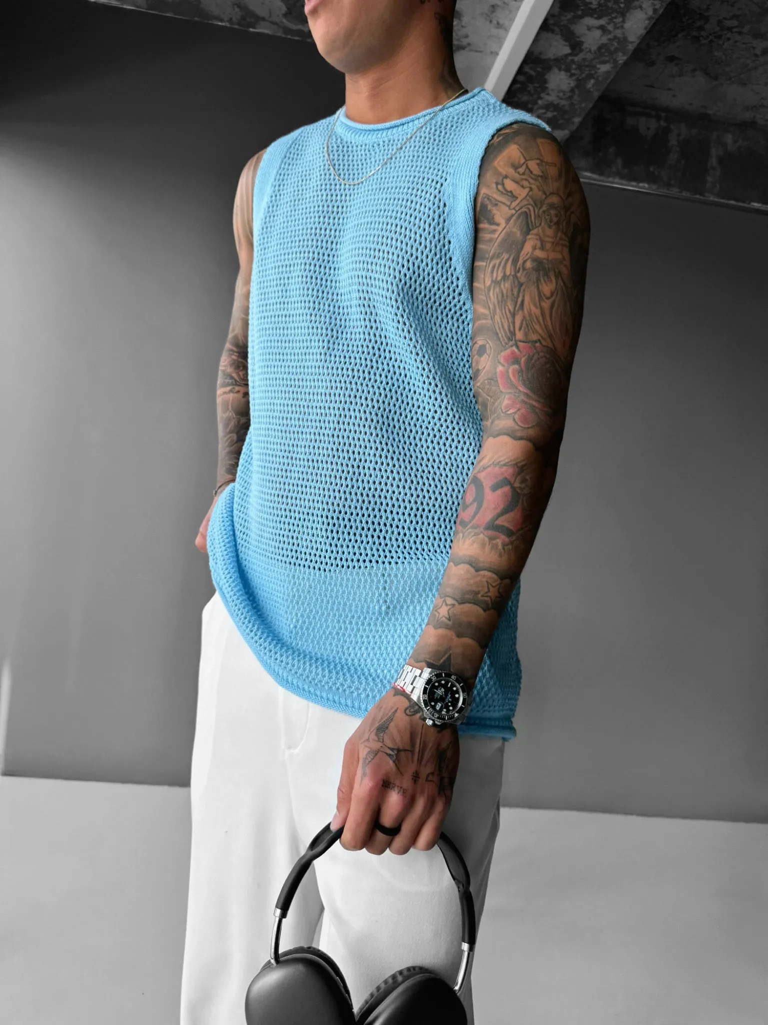 Oversize Textured Tanktop - Blue