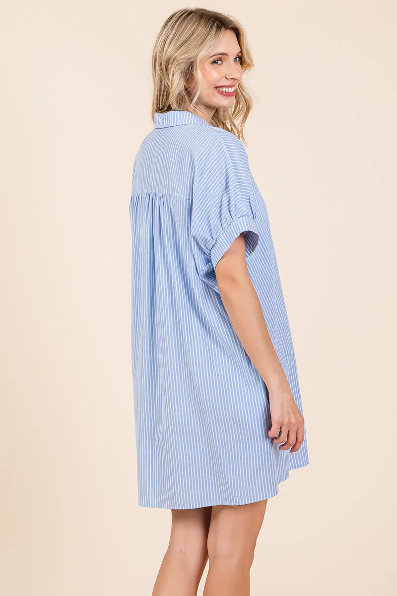 Oversized Striped Button Down Shirt Dress