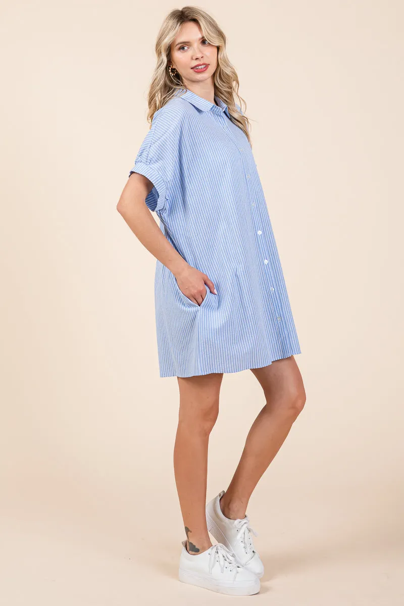 Oversized Striped Button Down Shirt Dress