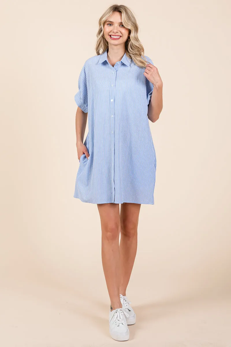 Oversized Striped Button Down Shirt Dress