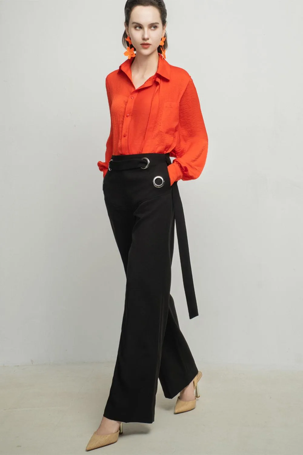 Paislee Straight Bishop Sleeved Silk Shirt