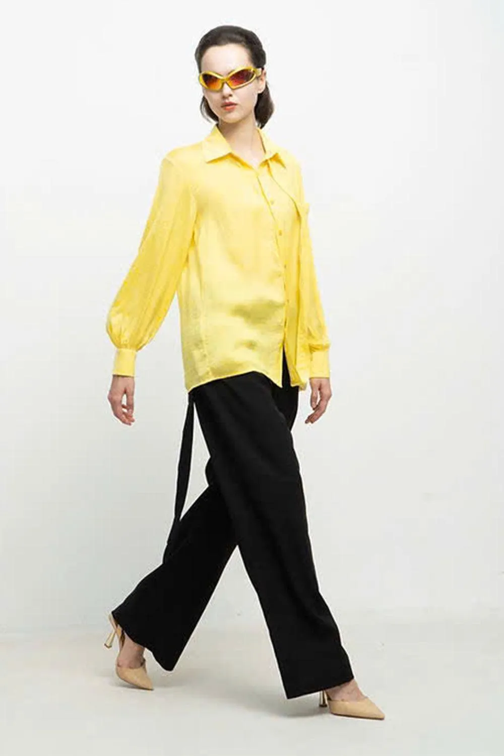 Paislee Straight Bishop Sleeved Silk Shirt