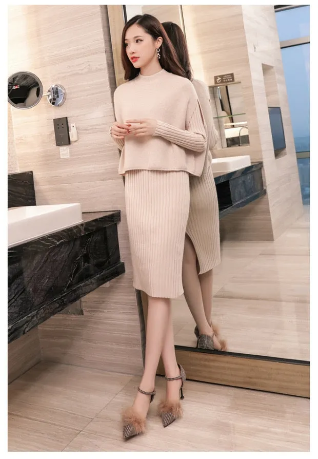 Pankh Bleua Bodycon Woolen Dress And Cape Set