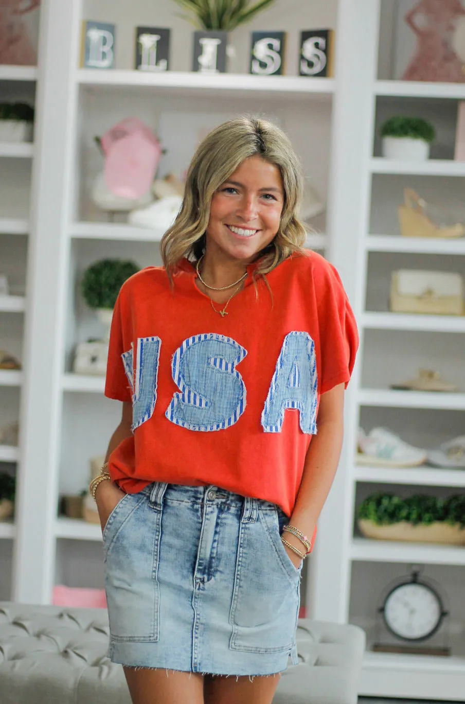 Patriotic Patched Knit Top