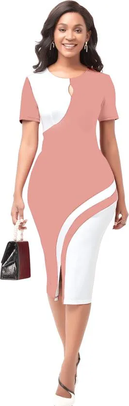Peach Half Sleeve Bodycon Dress