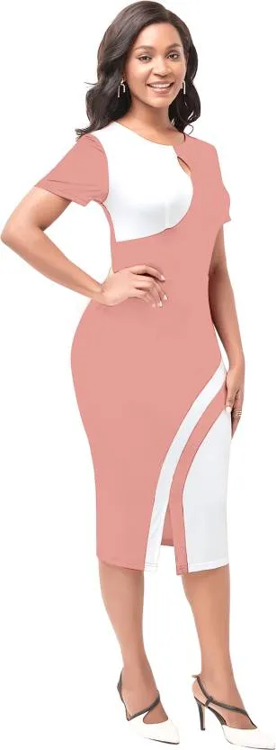 Peach Half Sleeve Bodycon Dress