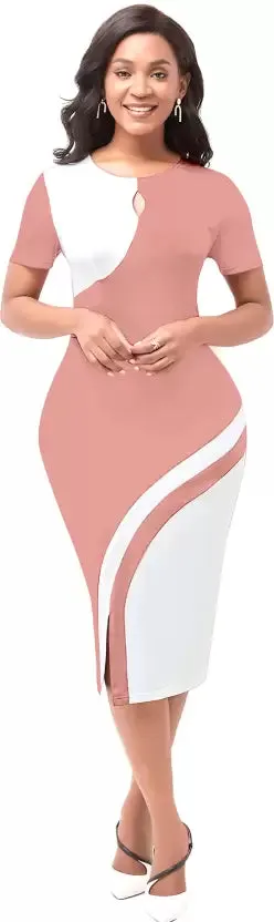 Peach Half Sleeve Bodycon Dress