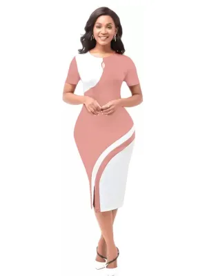 Peach Half Sleeve Bodycon Dress
