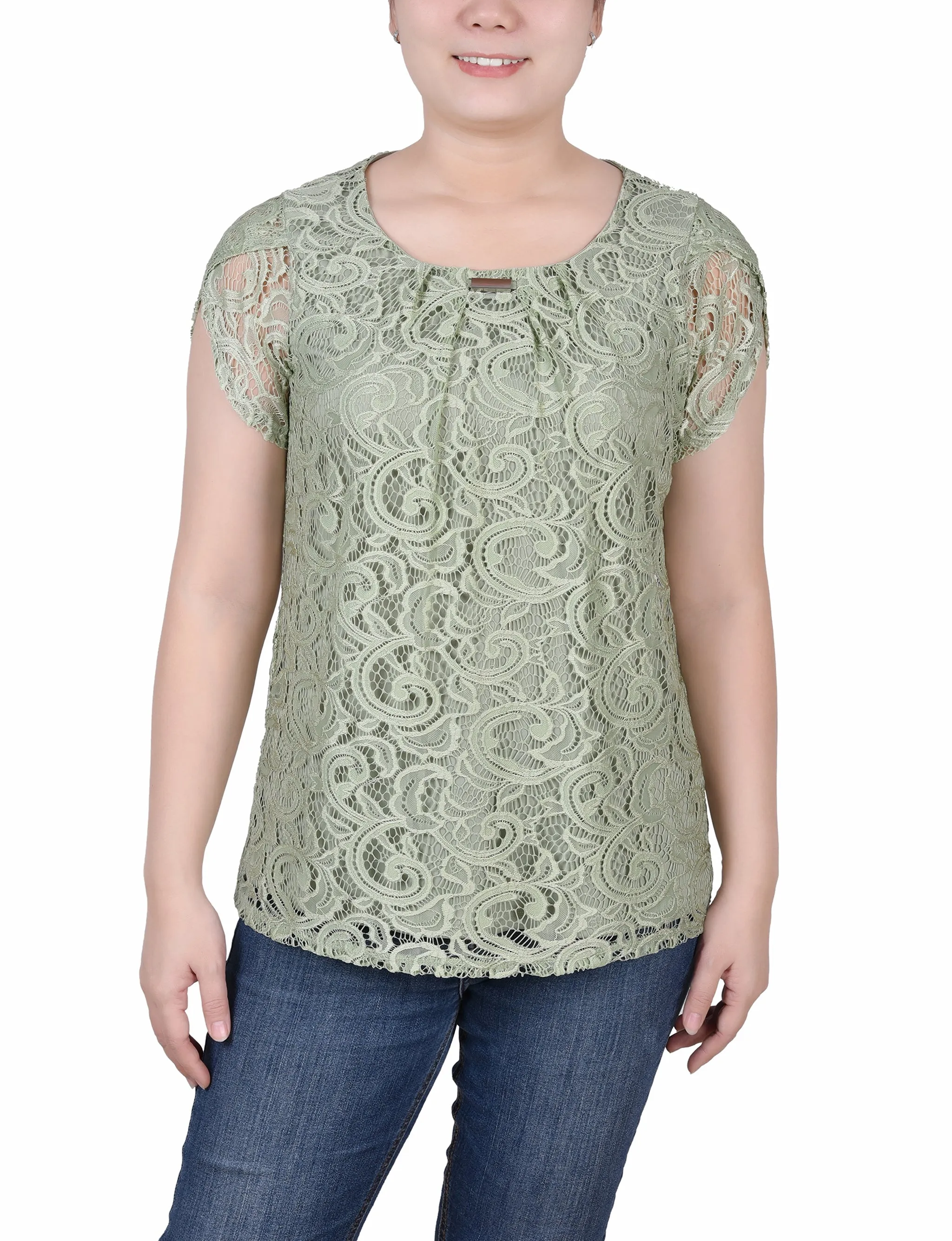 Petite Lace Petal Sleeve Top