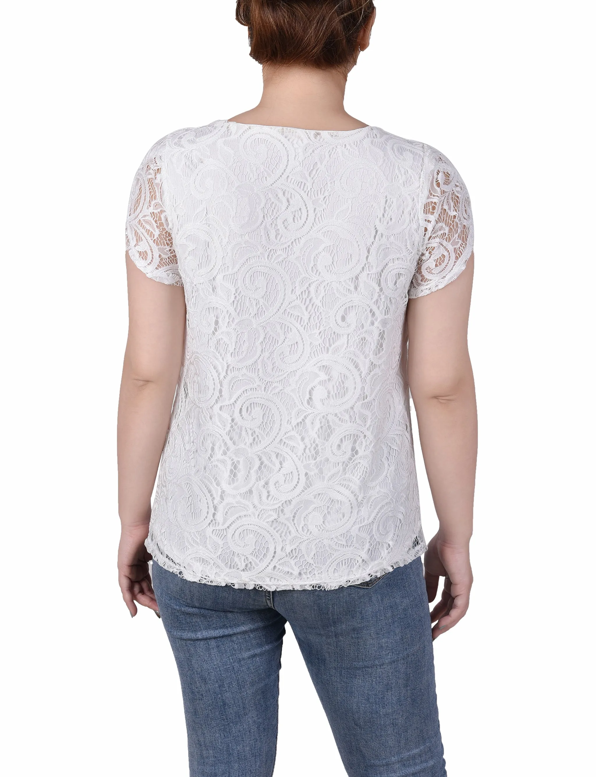 Petite Lace Petal Sleeve Top