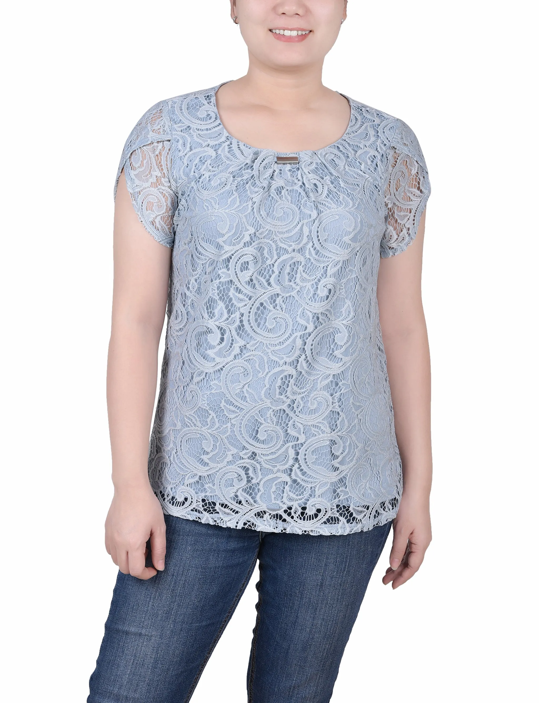 Petite Lace Petal Sleeve Top