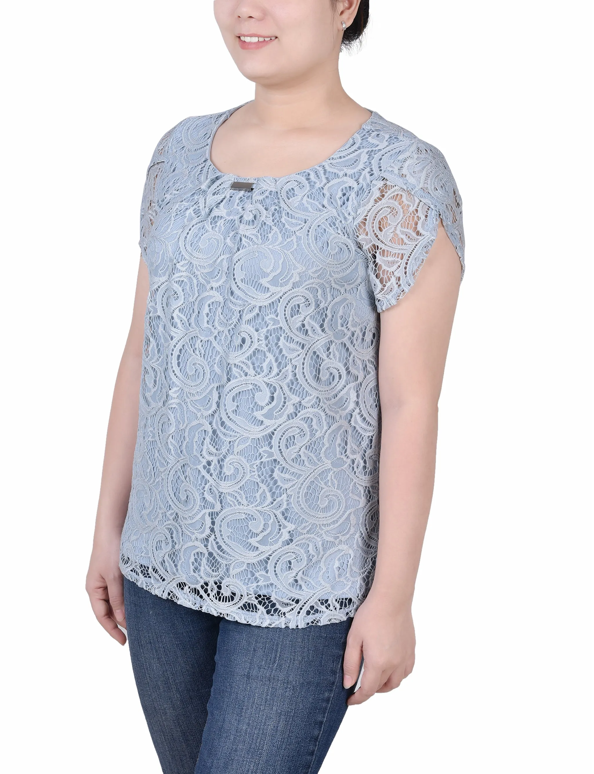 Petite Lace Petal Sleeve Top