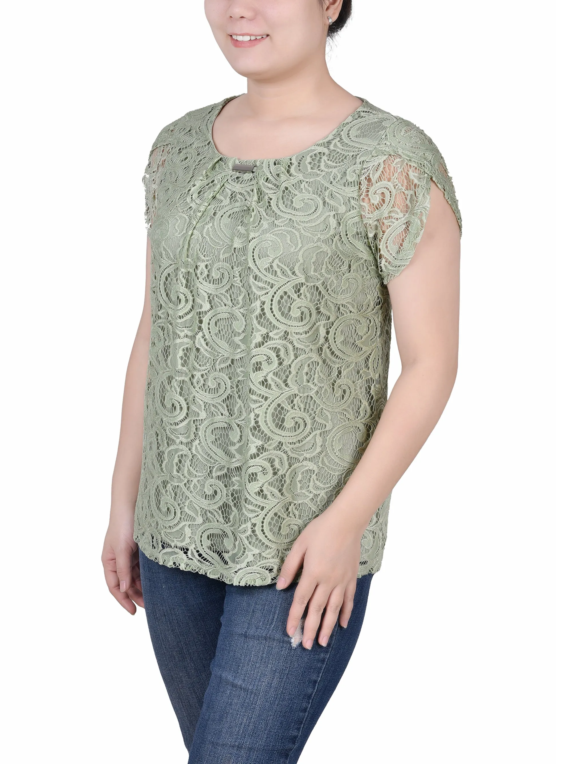 Petite Lace Petal Sleeve Top
