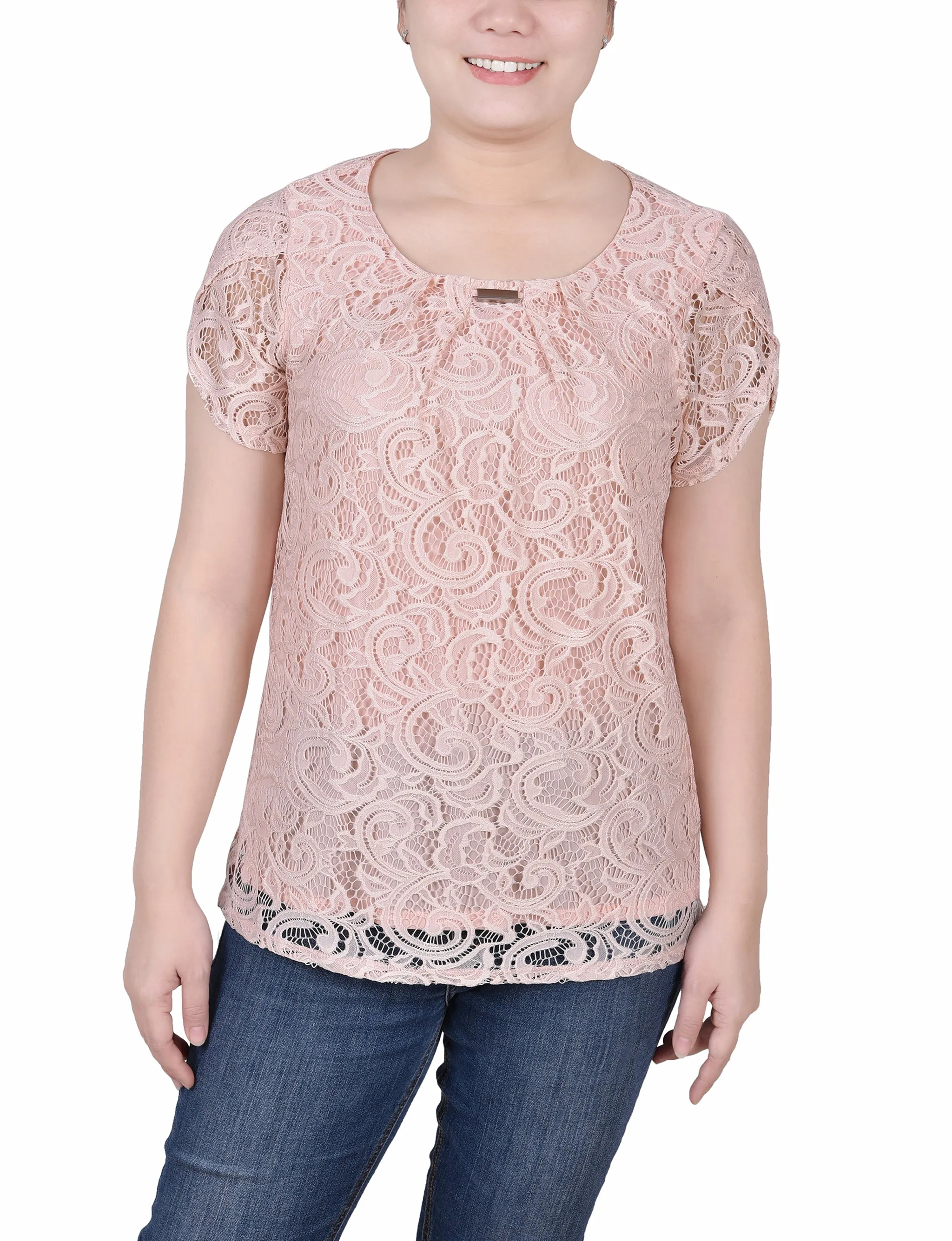 Petite Lace Petal Sleeve Top