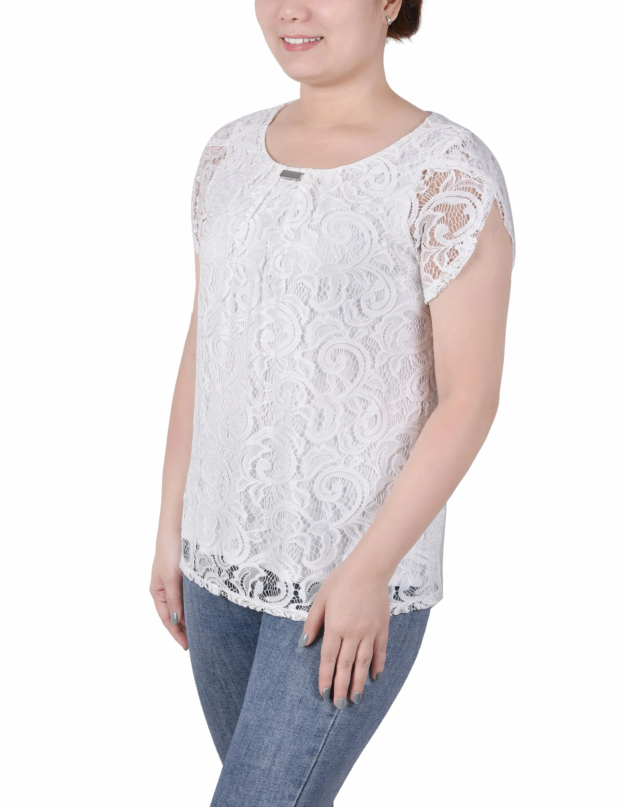 Petite Lace Petal Sleeve Top