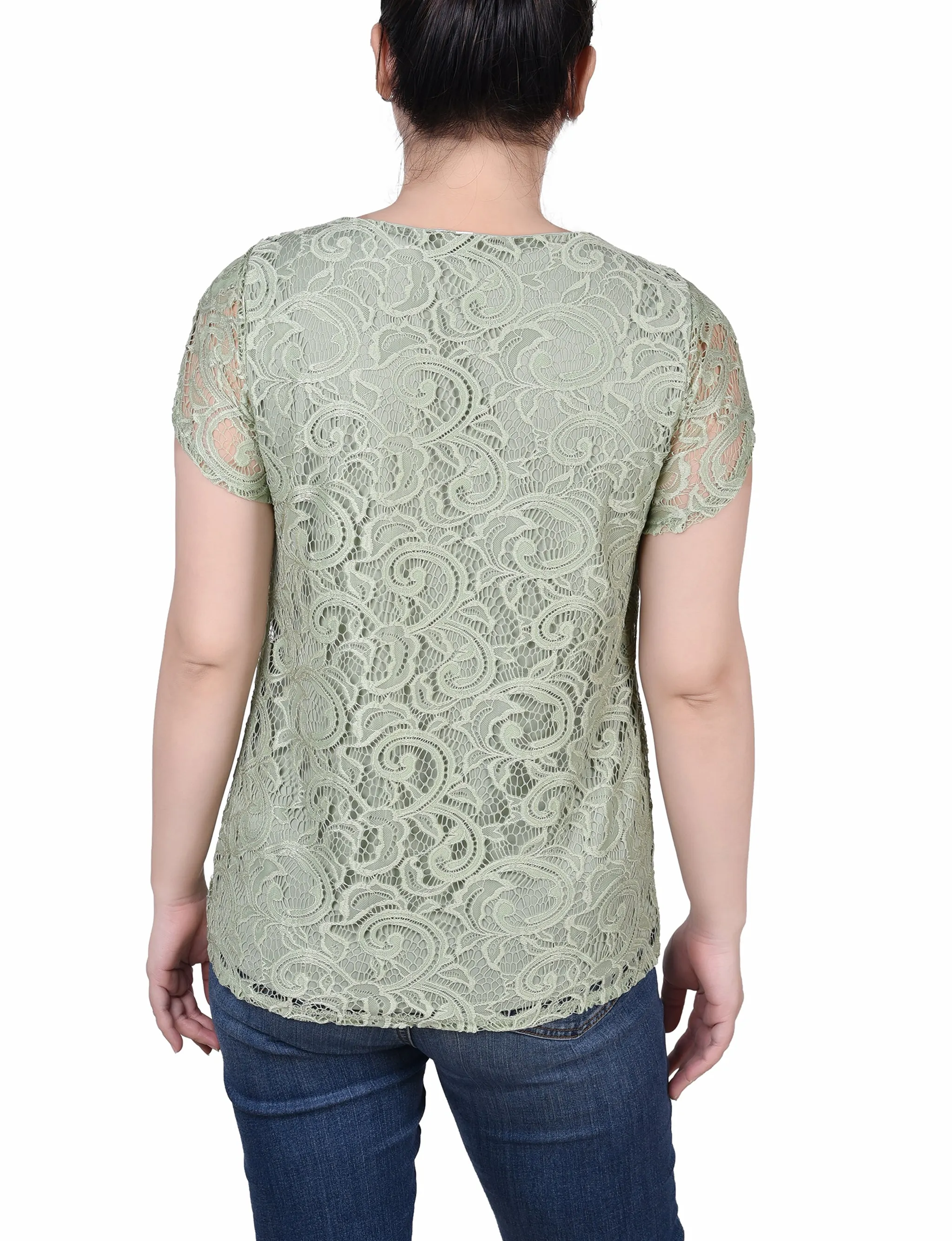 Petite Lace Petal Sleeve Top