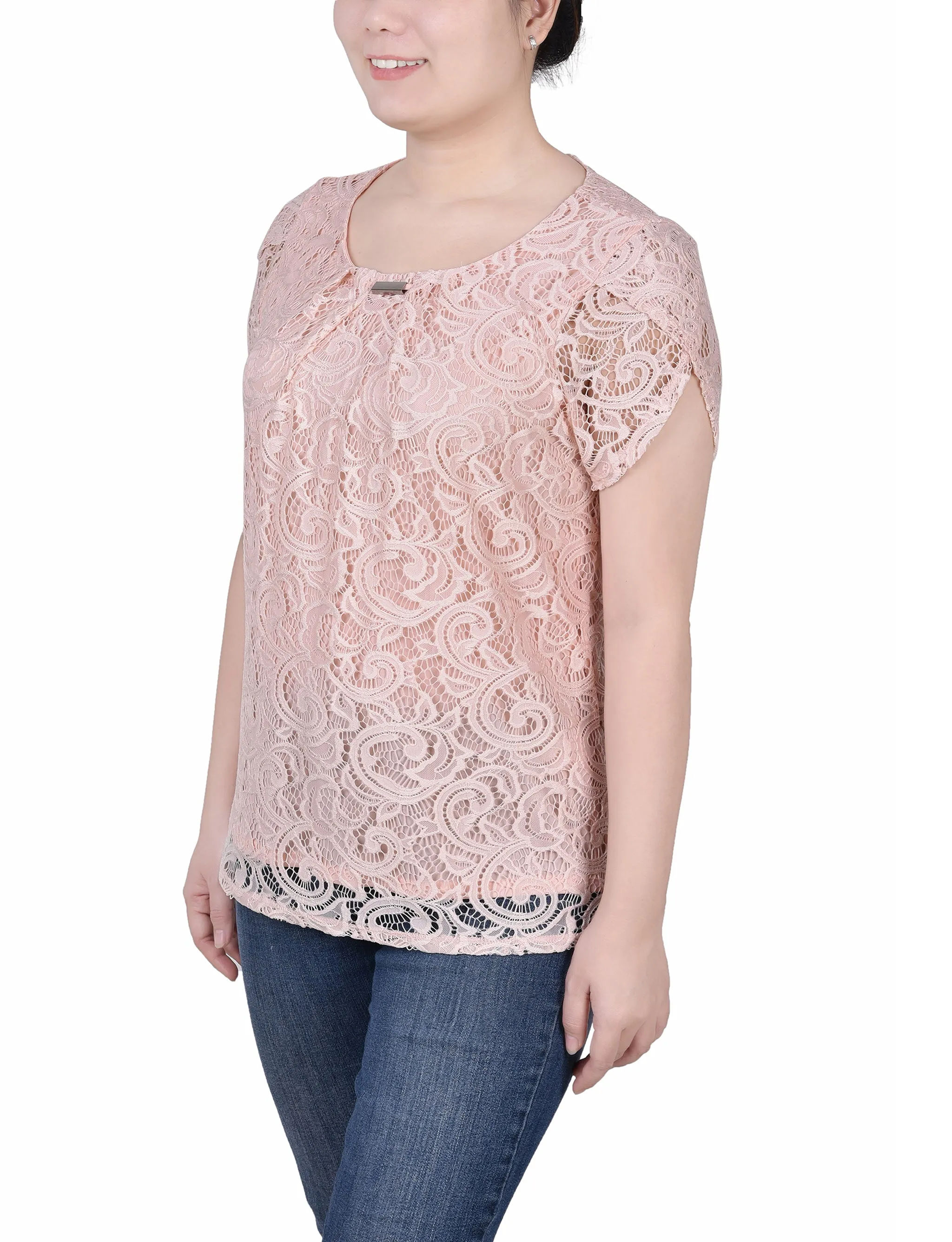 Petite Lace Petal Sleeve Top