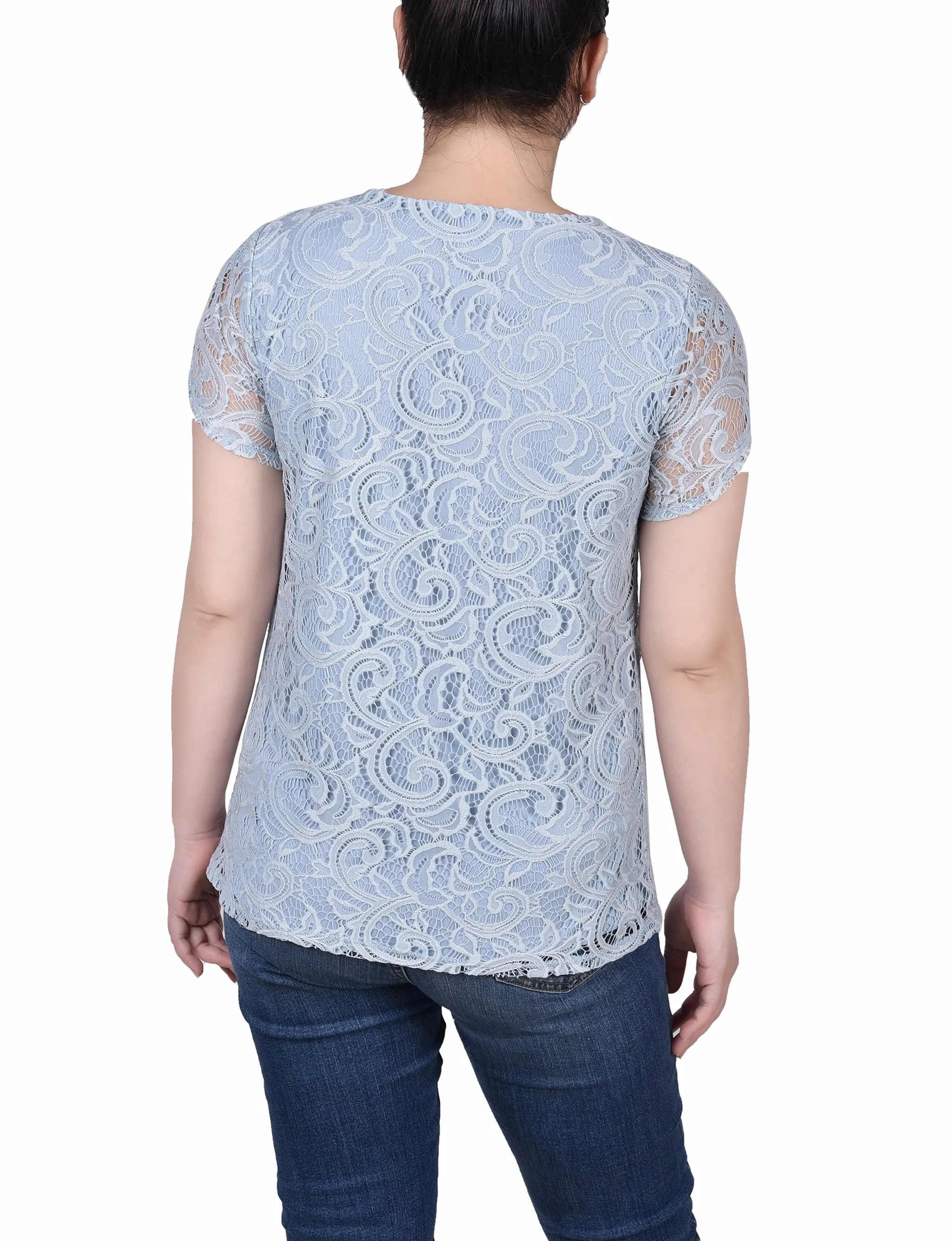 Petite Lace Petal Sleeve Top