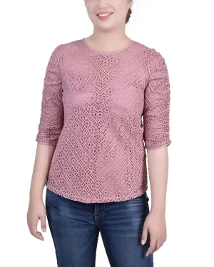 Petite Rouched Sleeve Lace Top