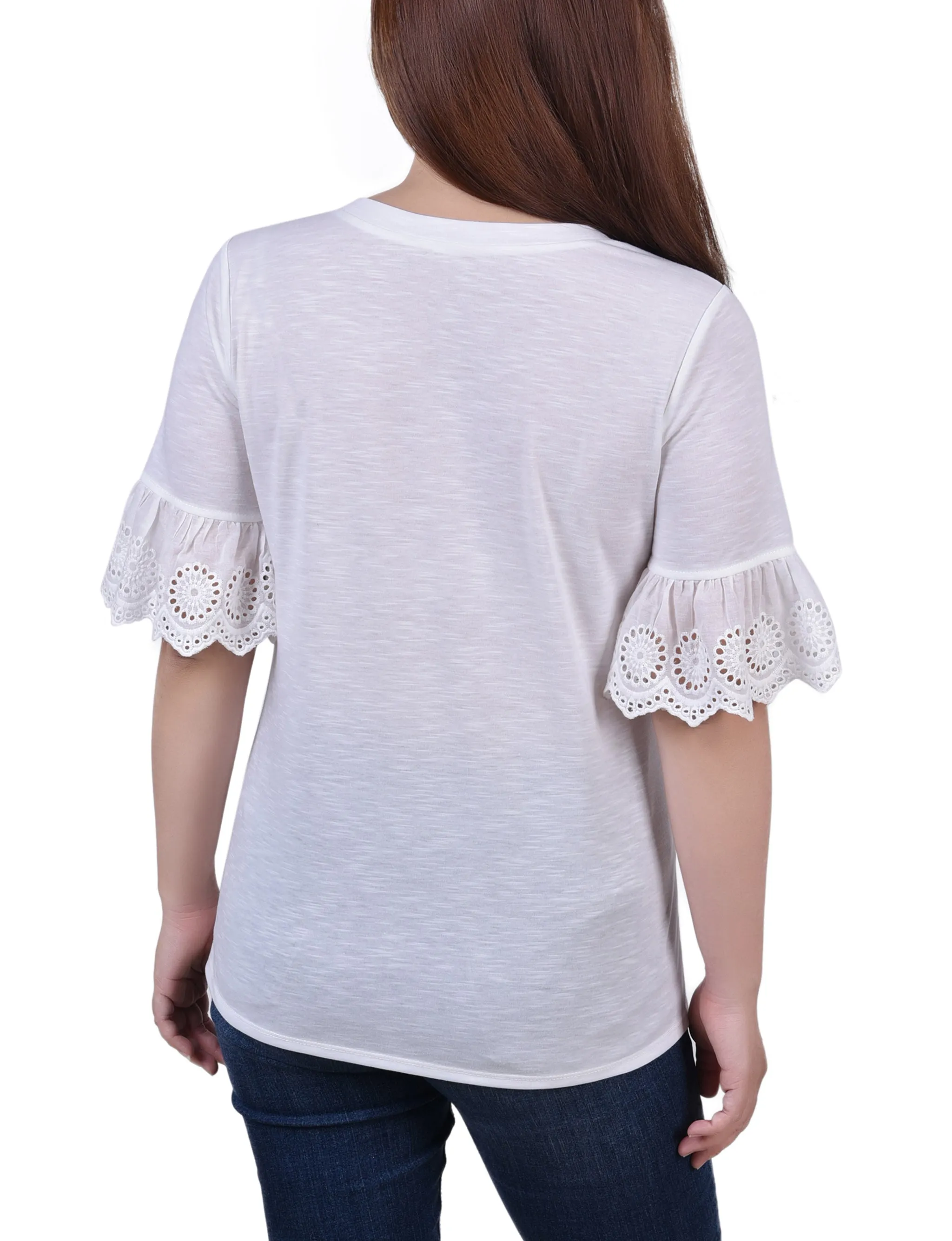 Petite Short Bell Sleeve Slubbed Top