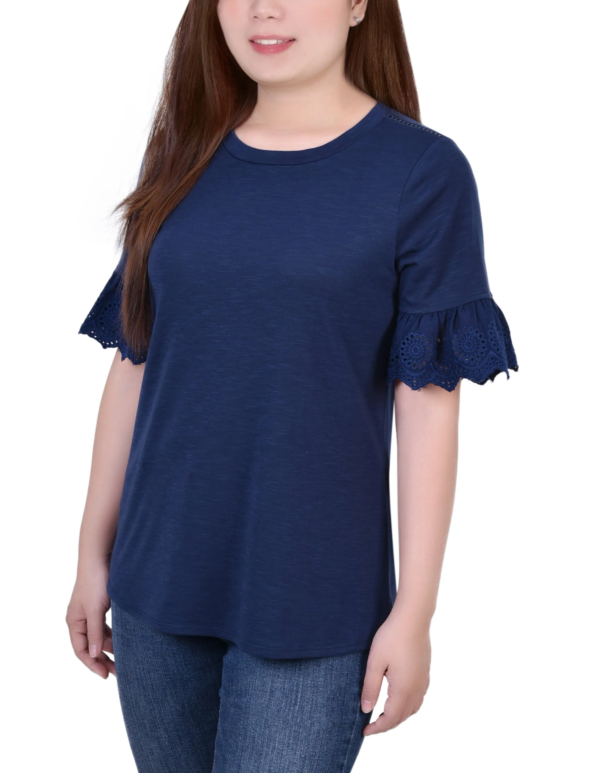 Petite Short Bell Sleeve Slubbed Top
