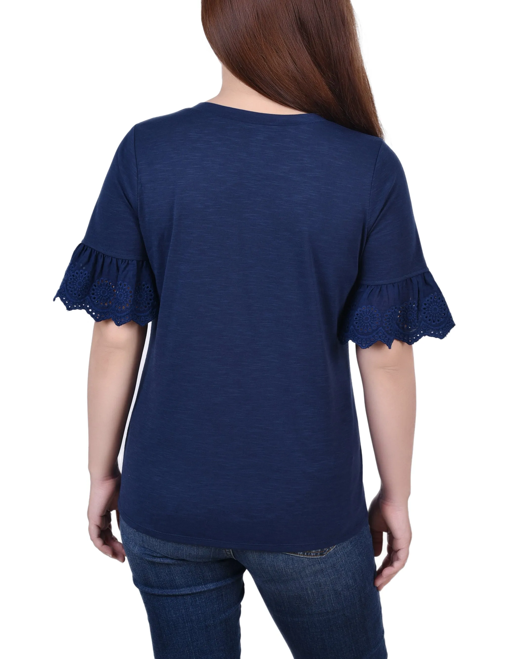 Petite Short Bell Sleeve Slubbed Top