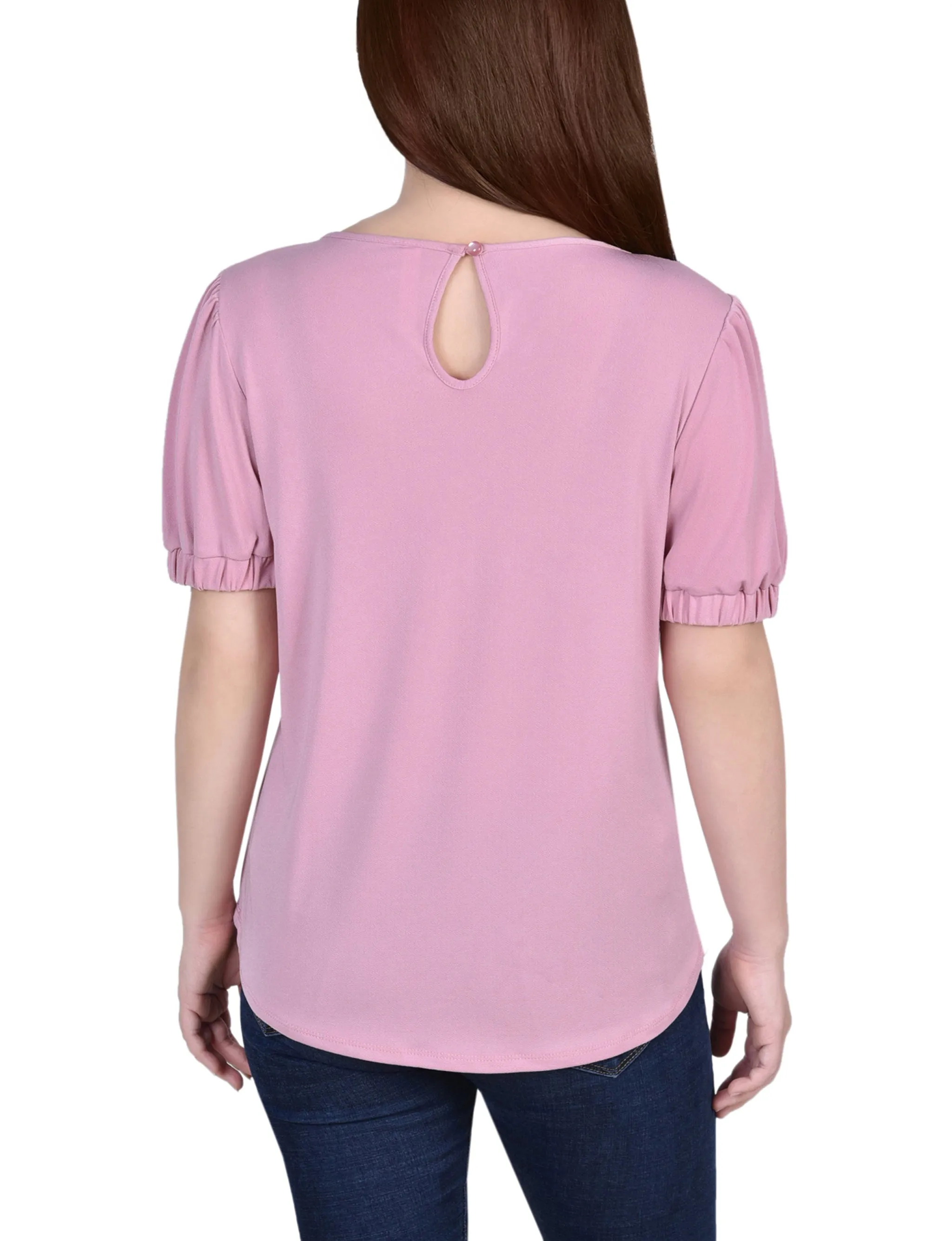 Petite Short Puff Sleeve Top With Lace