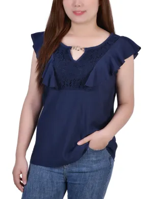 Petite Sleeveless Flutter Yoke Blouse