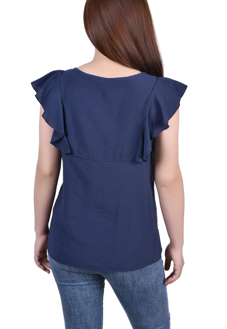 Petite Sleeveless Flutter Yoke Blouse