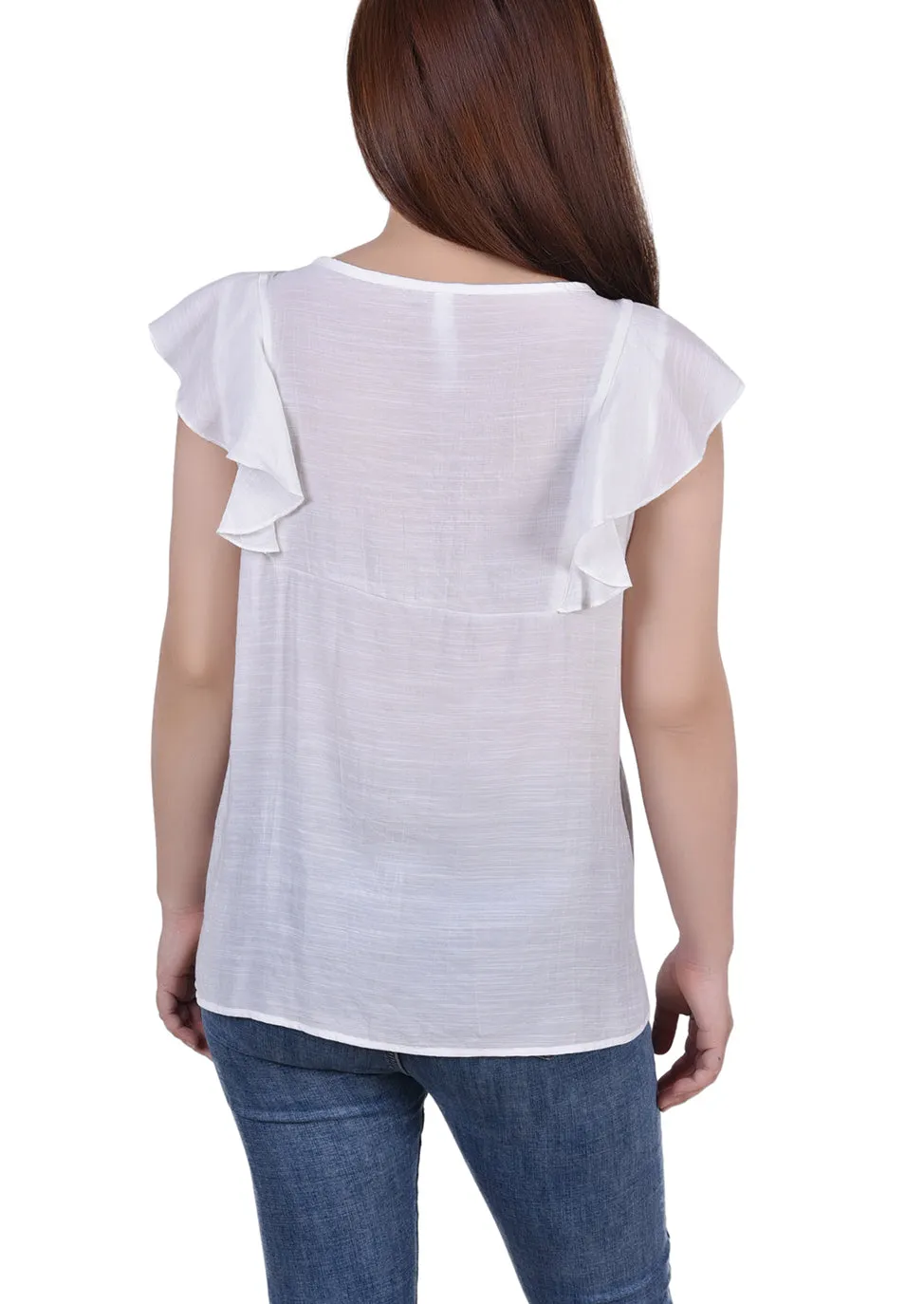 Petite Sleeveless Flutter Yoke Blouse