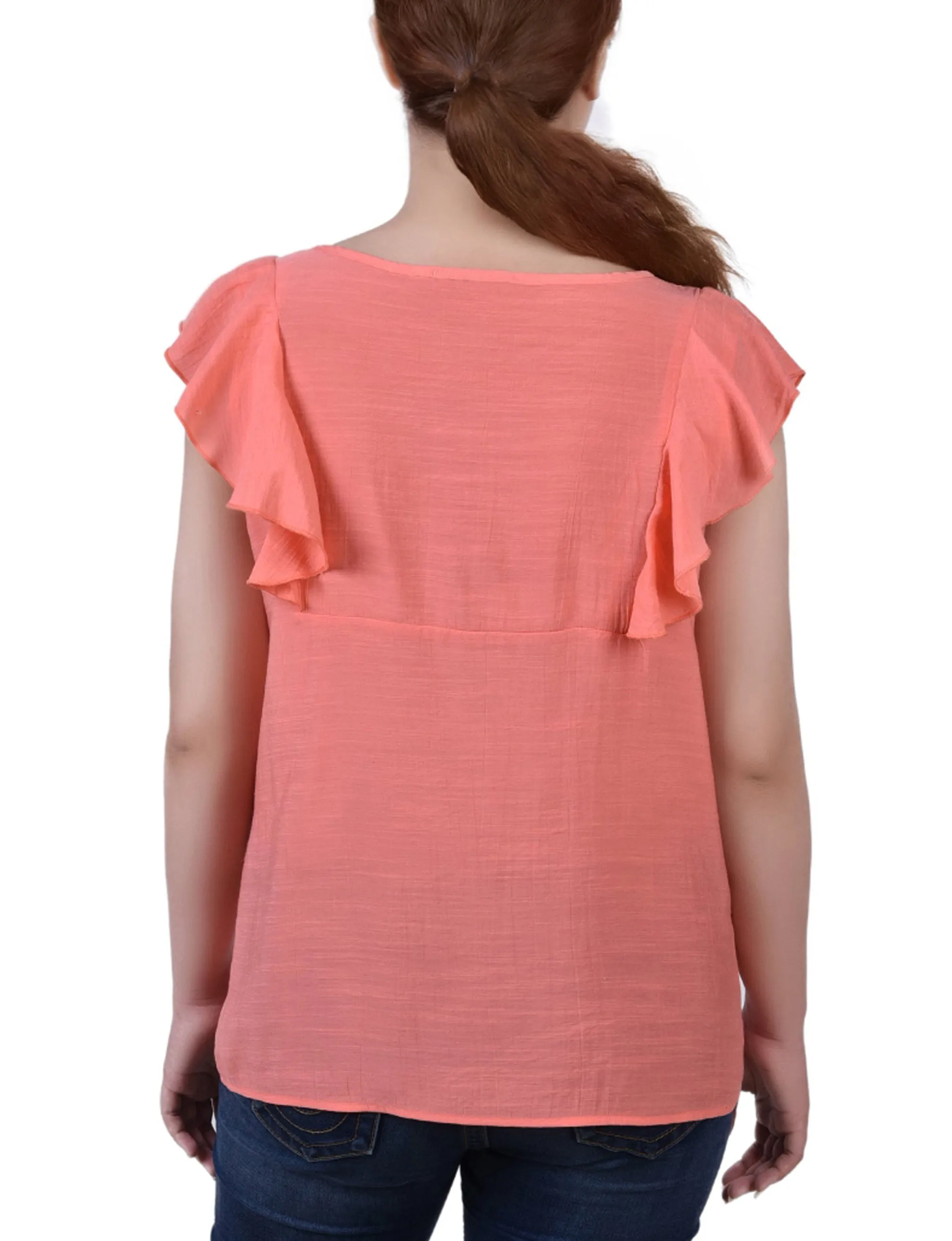 Petite Sleeveless Flutter Yoke Blouse