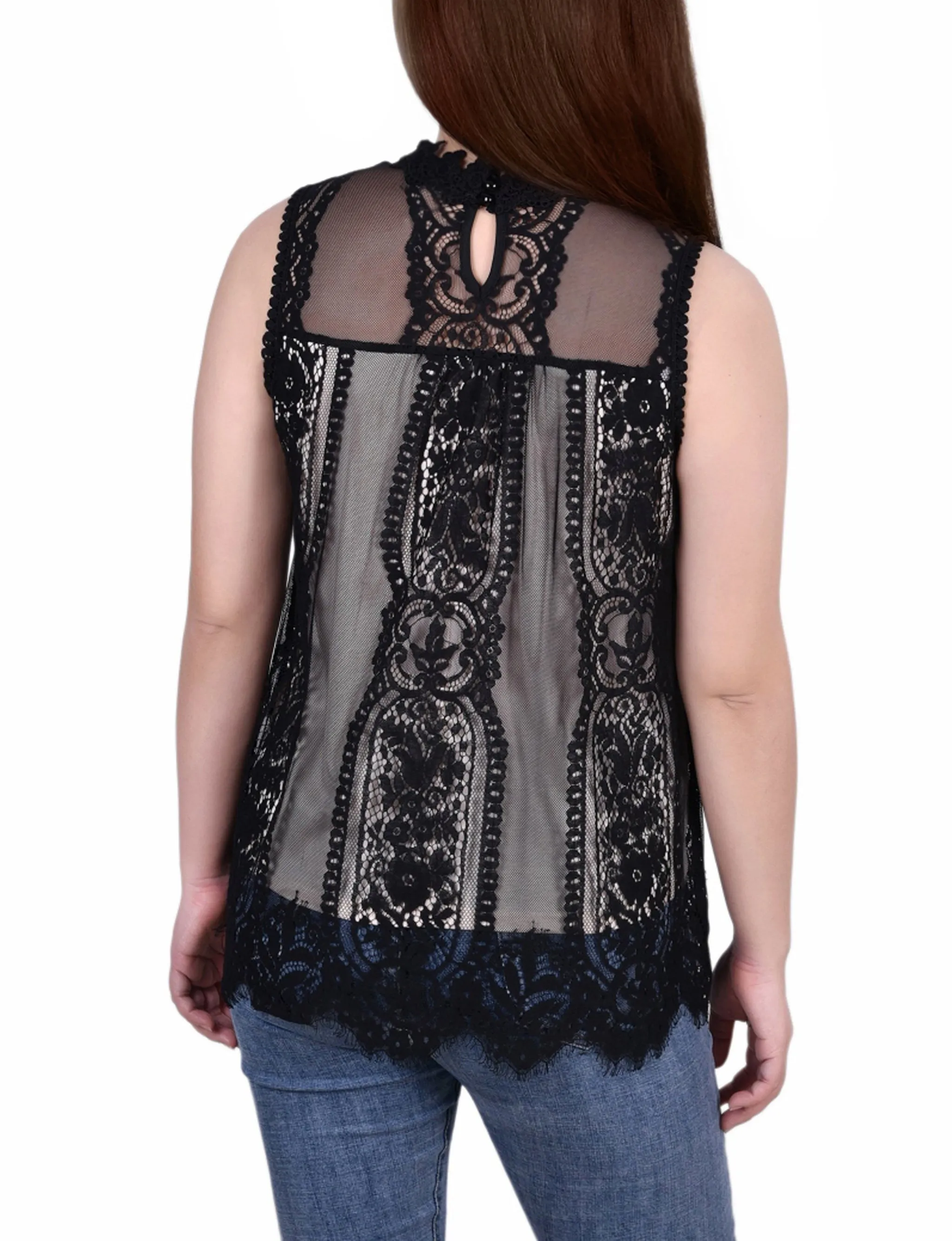 Petite Sleeveless Mock Neck Lace Top