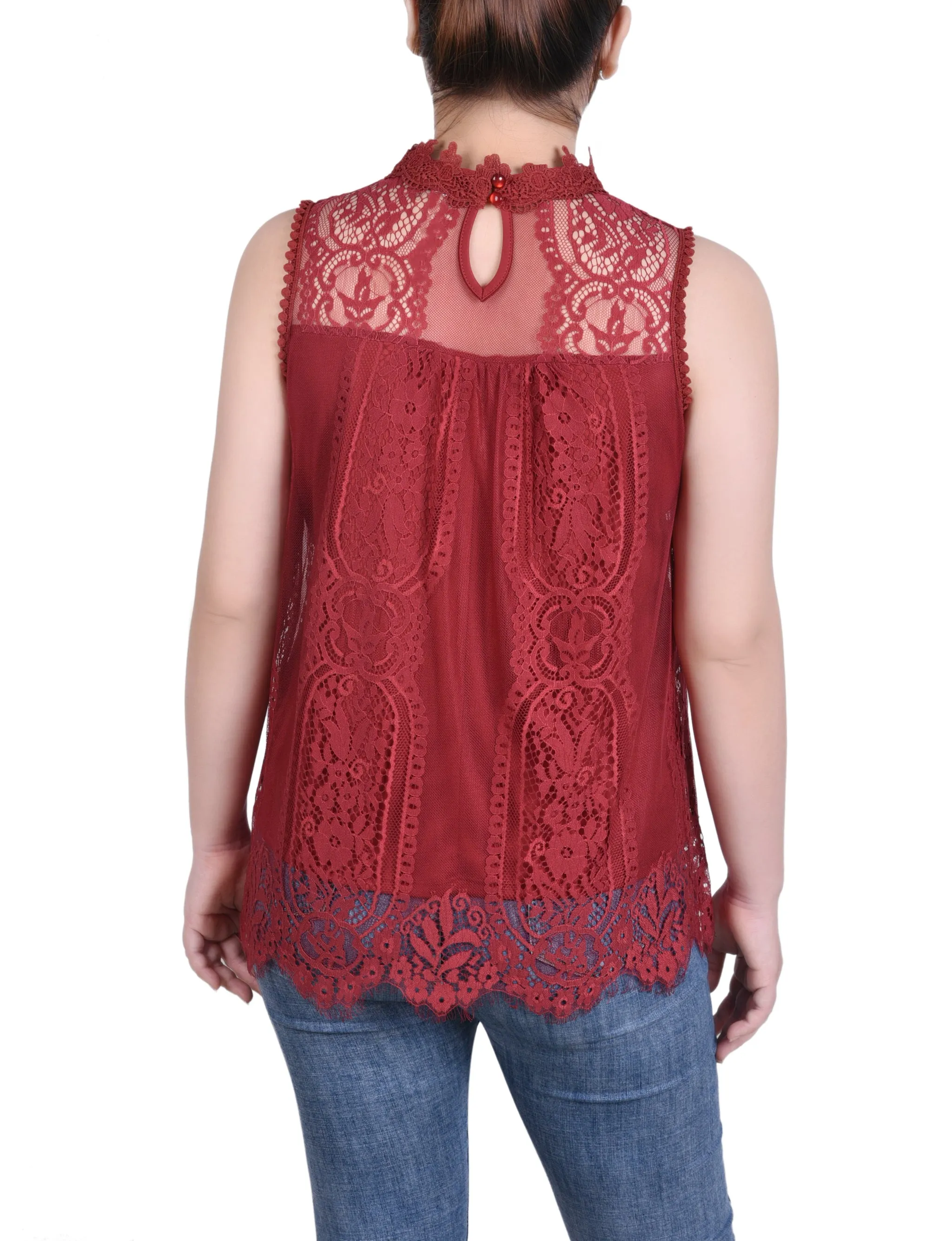 Petite Sleeveless Mock Neck Lace Top