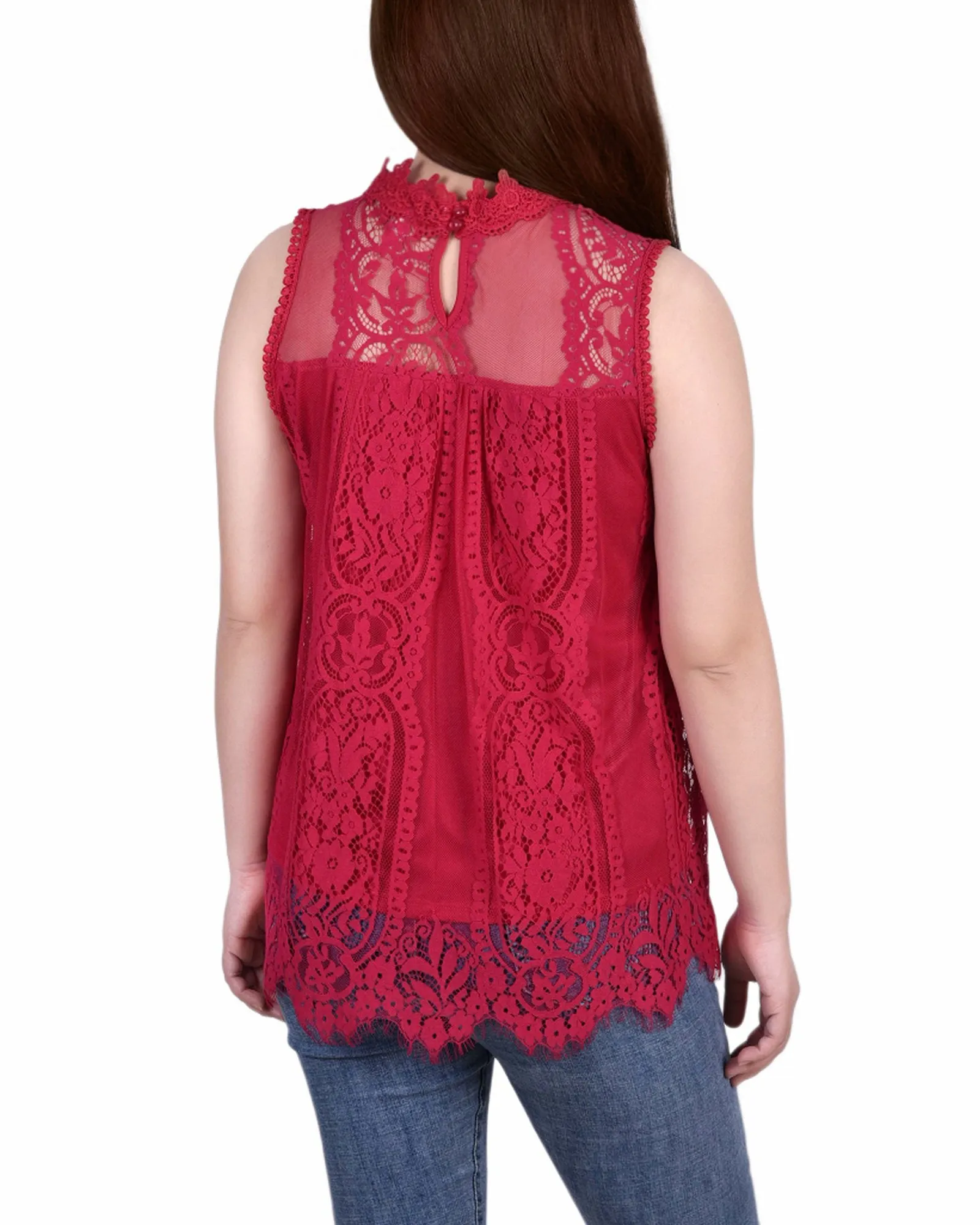 Petite Sleeveless Mock Neck Lace Top
