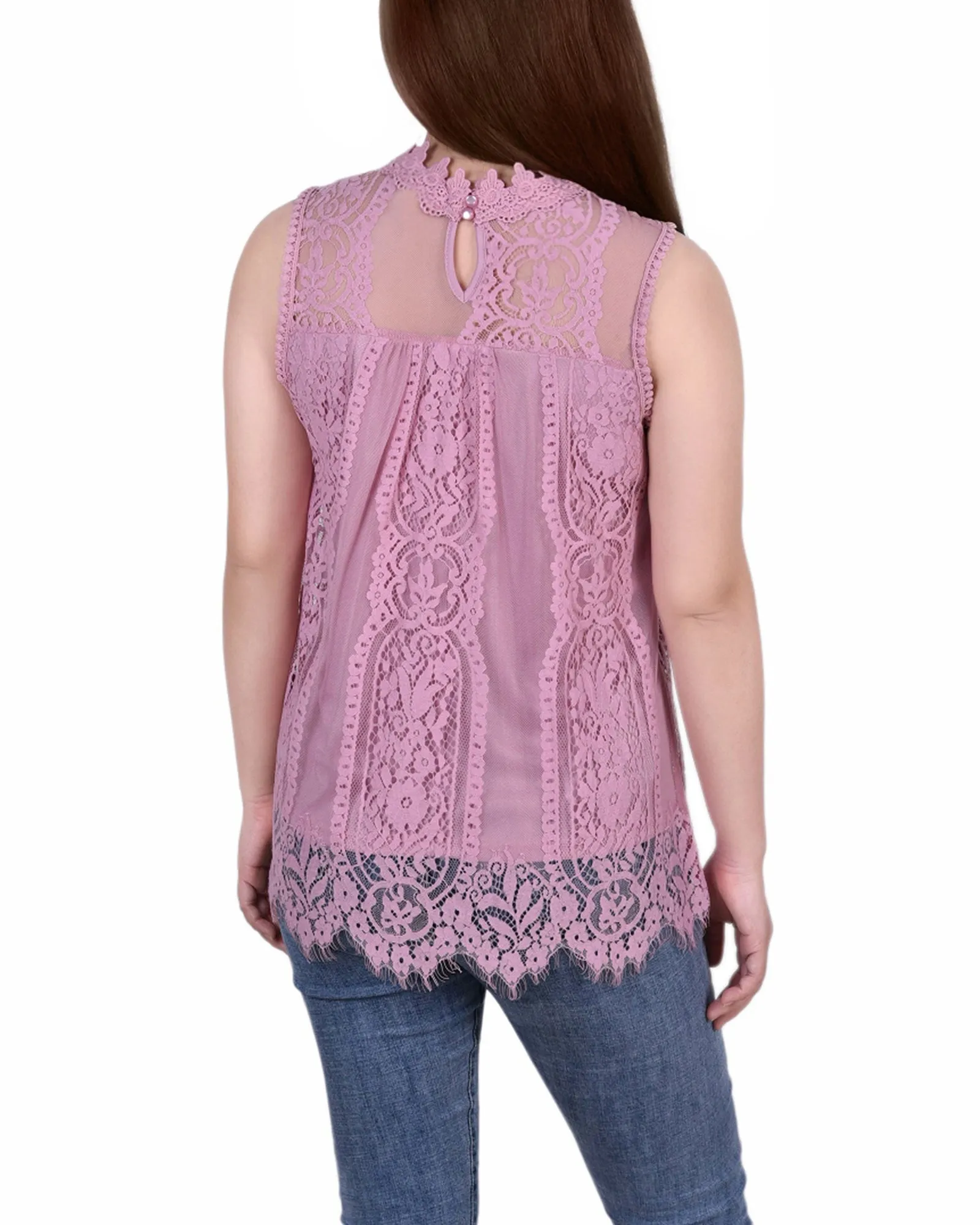 Petite Sleeveless Mock Neck Lace Top