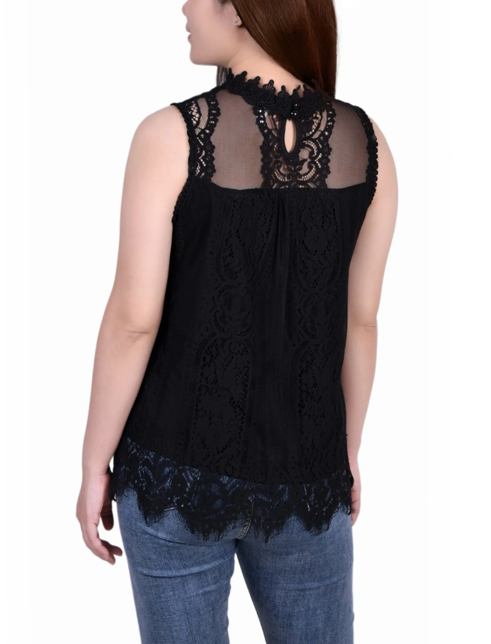 Petite Sleeveless Mock Neck Lace Top