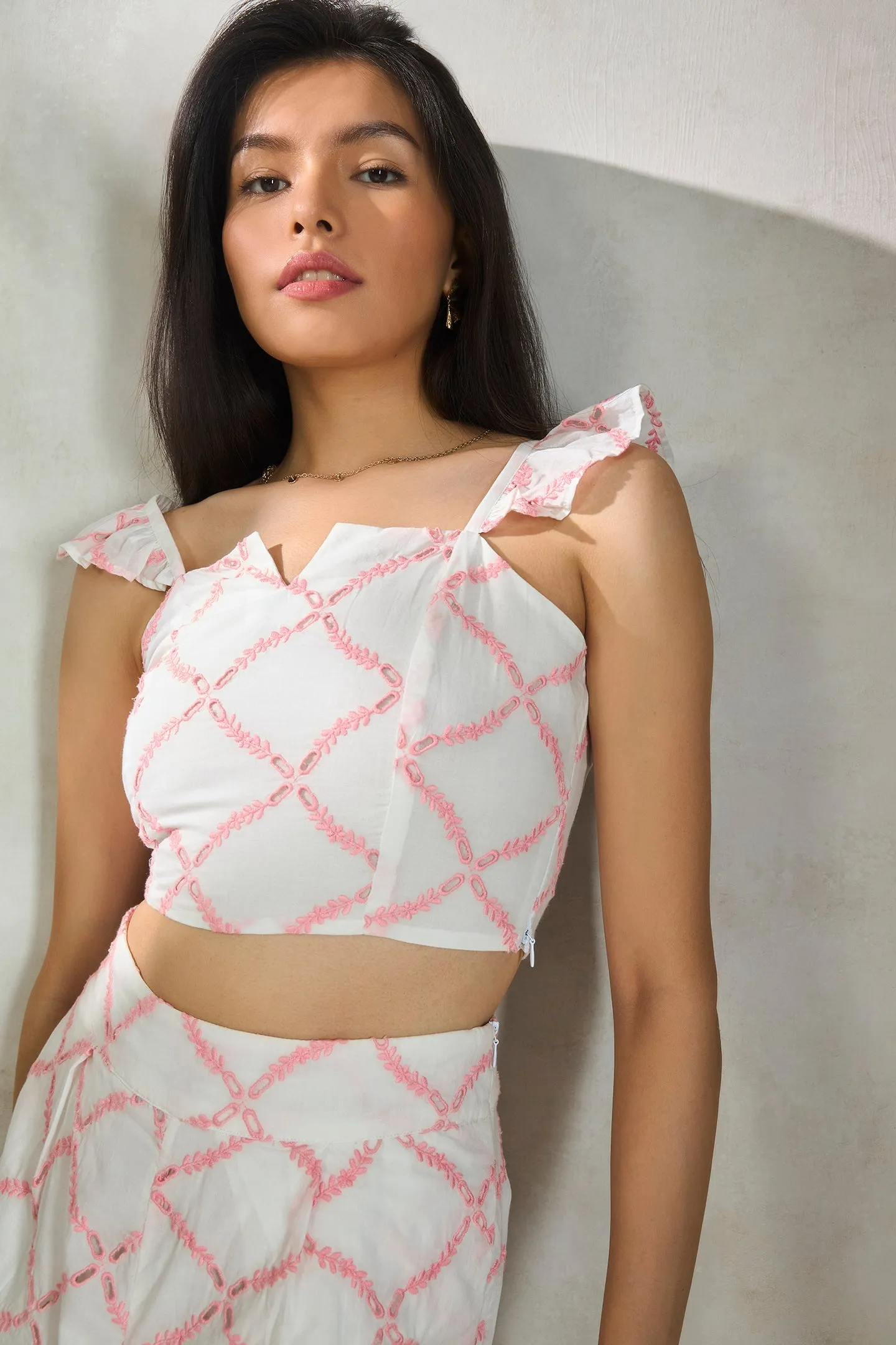 Phoebe Top|Contrast Cotton Schiffli Top