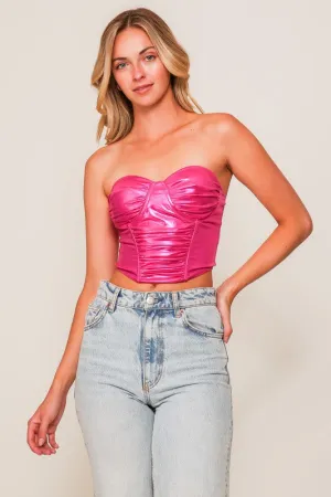 Pink Metallic Bra Seam Corset Top
