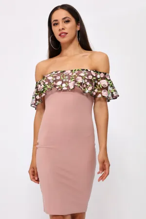 Pink Off The Shoulder Frill Dress