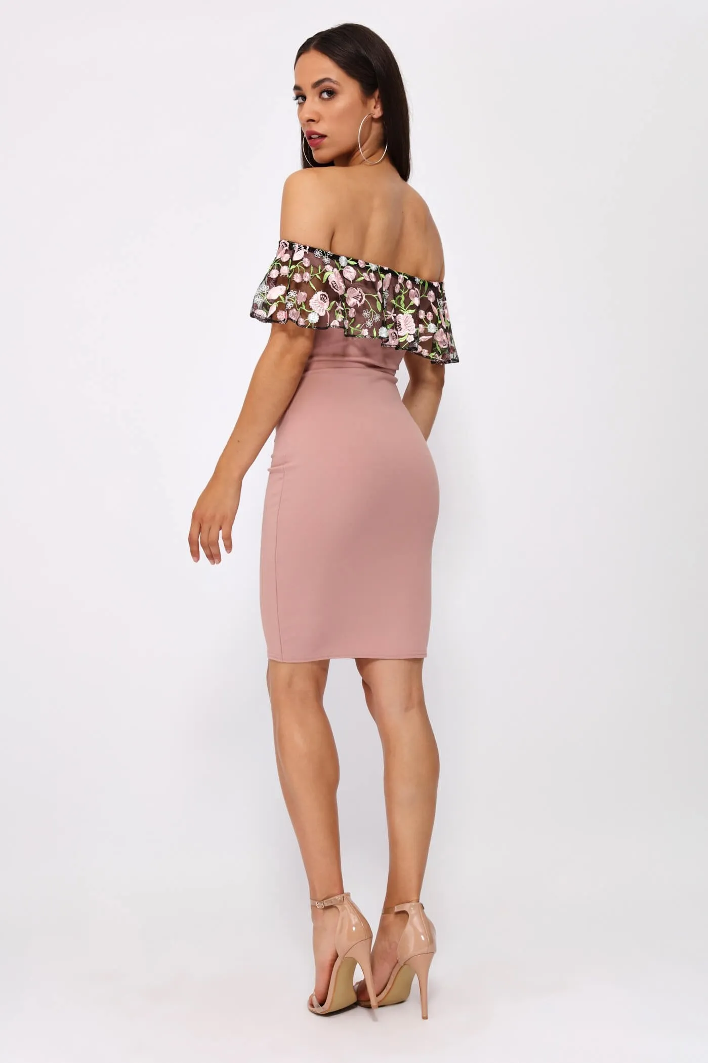 Pink Off The Shoulder Frill Dress