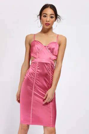 Pink Strappy Bustier Midi Dress