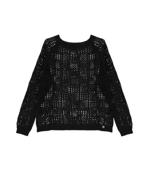 Please black perforated knit pullover