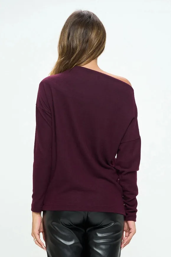 Plum Brushed Knit Off The Shoulder Top
