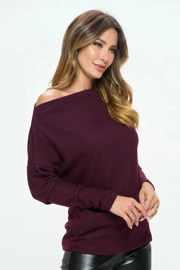 Plum Brushed Knit Off The Shoulder Top