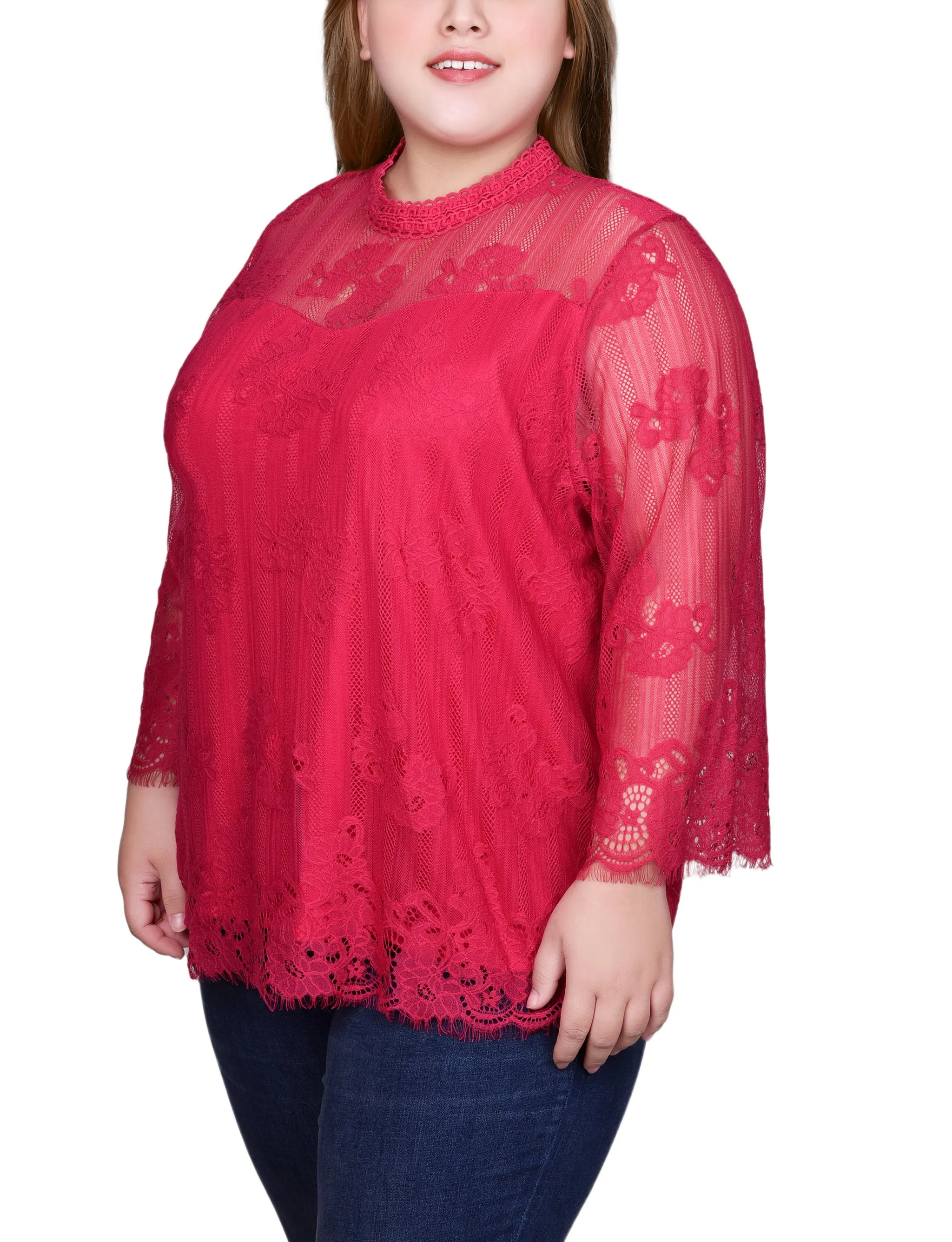 Plus Size 3/4 Sleeve Lace Blouse