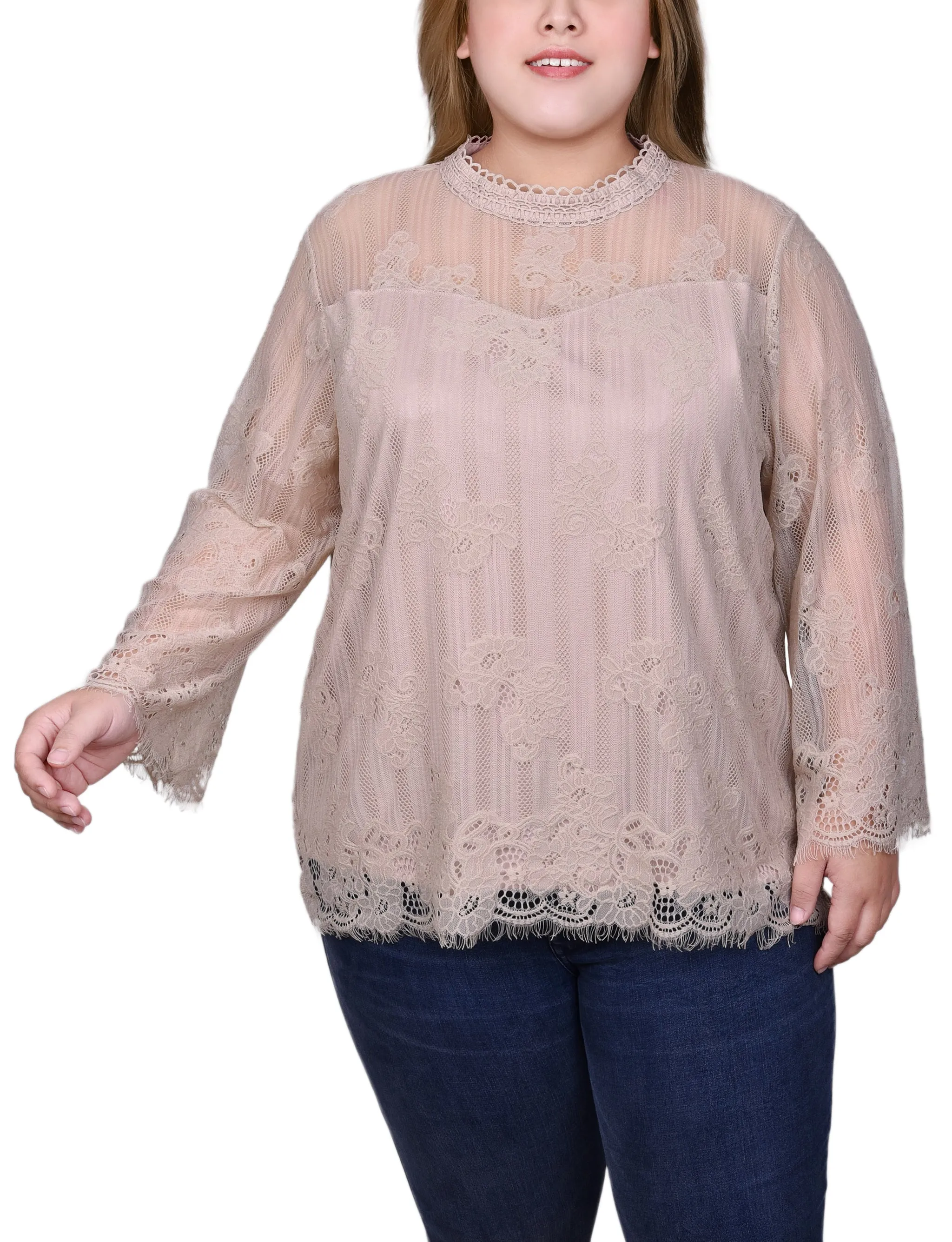 Plus Size 3/4 Sleeve Lace Blouse