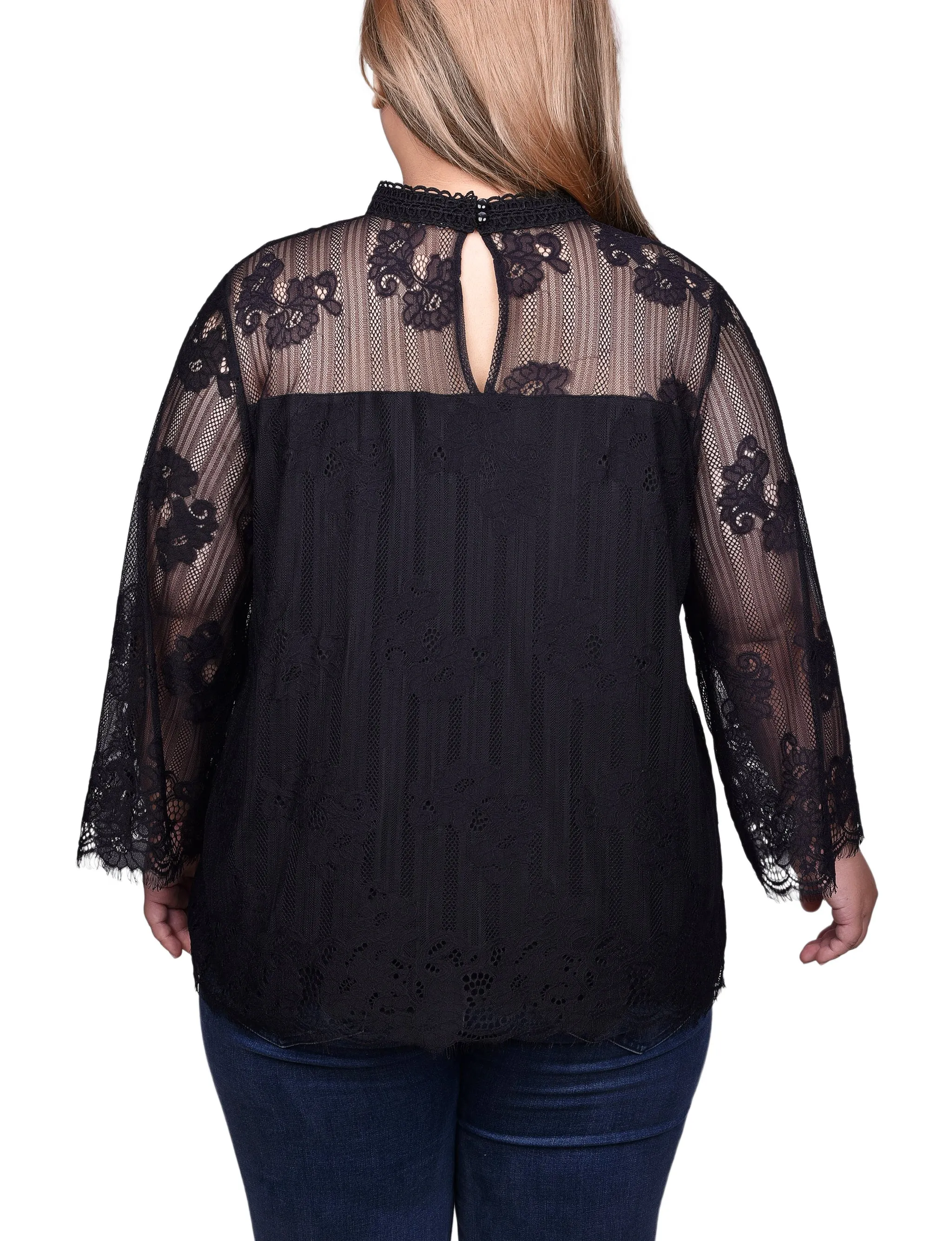 Plus Size 3/4 Sleeve Lace Blouse