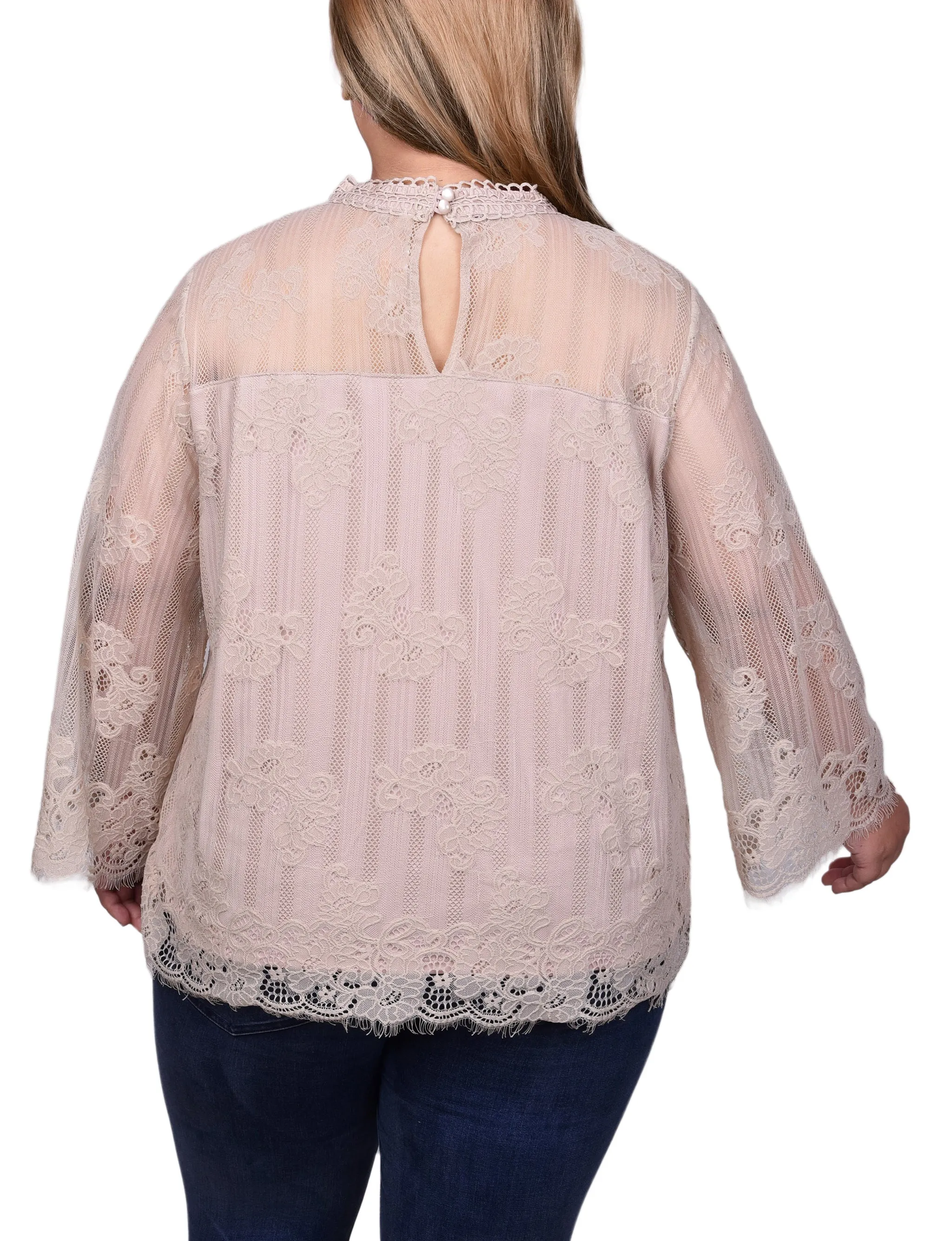 Plus Size 3/4 Sleeve Lace Blouse